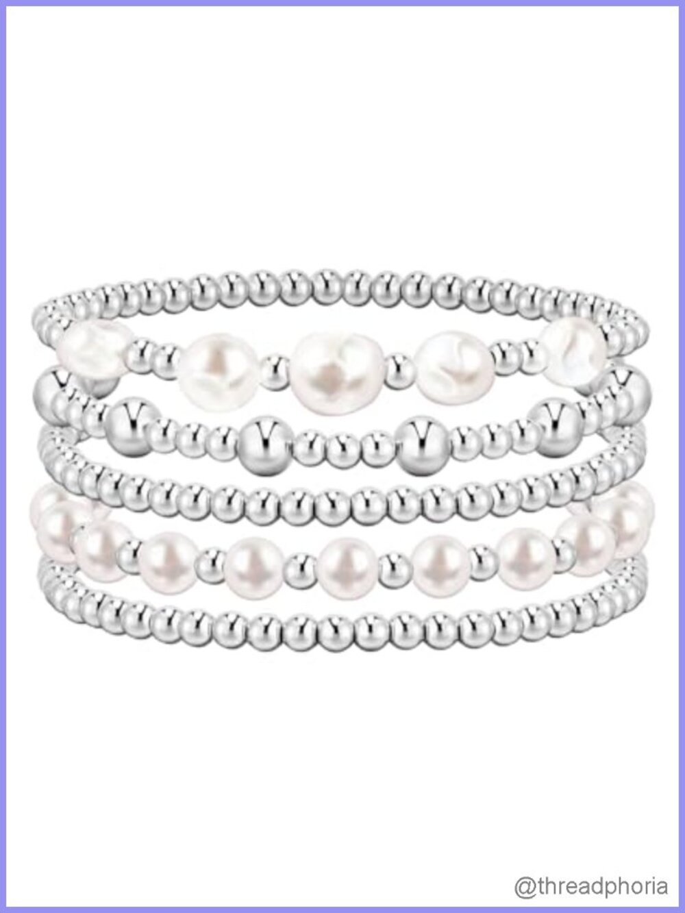 Beaded Bracelets Pack for Women, Adjustable Stretch Bracelet Stack Set, Pearl